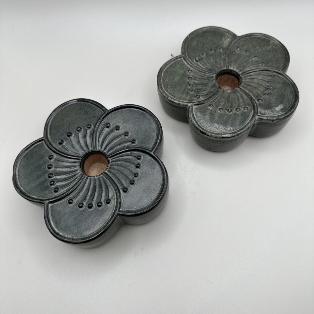 Vintage Midcentury Art Pottery Candleholder Candlestick Taper Japan Flower MCM